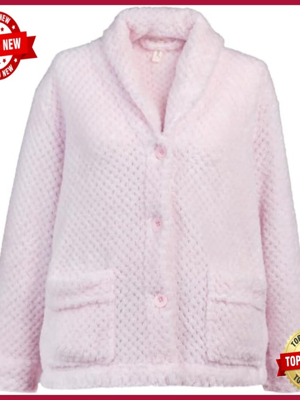 Fleece Bed Jacket with Pockets, Button Front, Cozy Lounge Wear